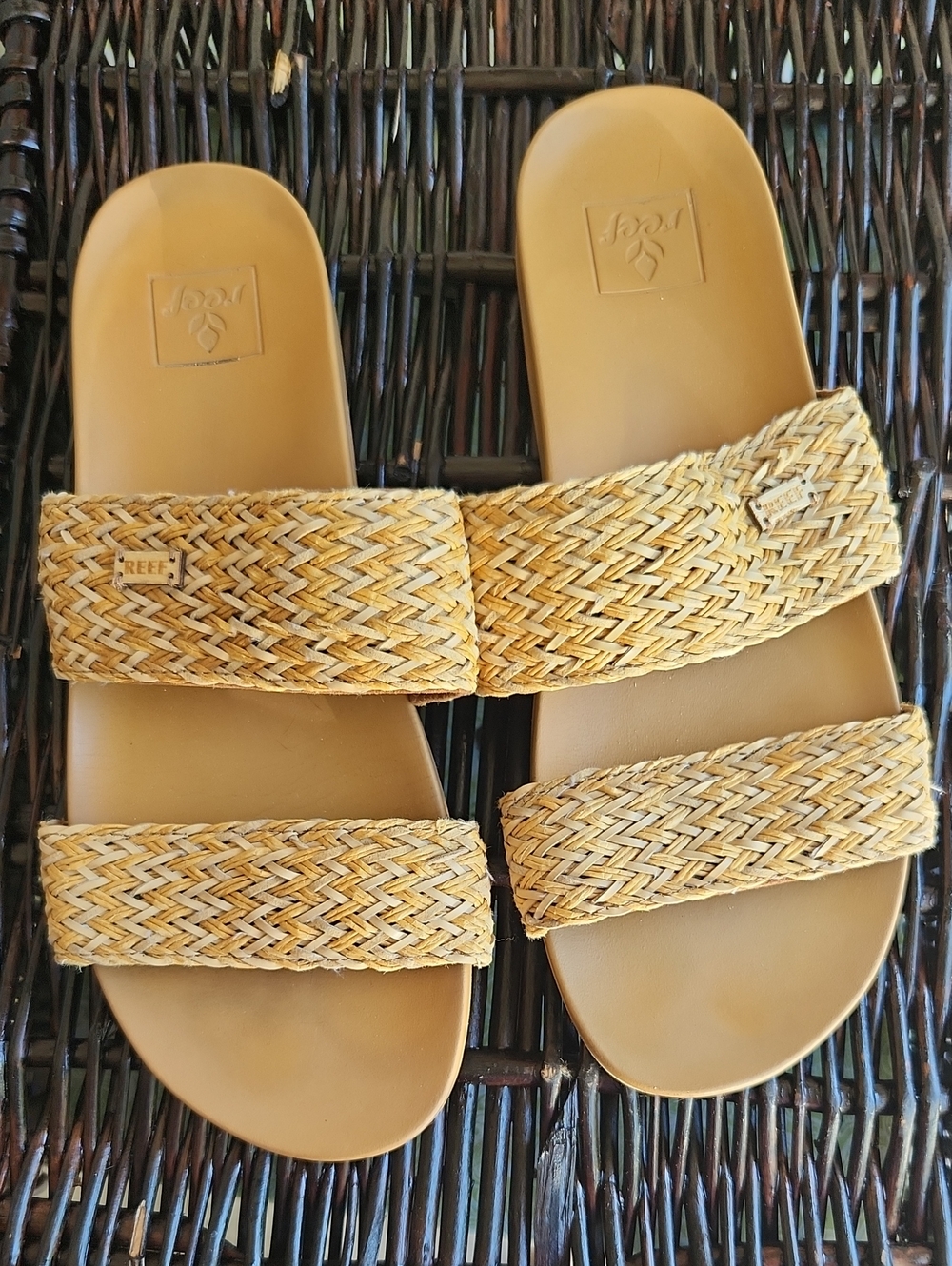 Reef Tan Woven Double-Strap Slide Sandals